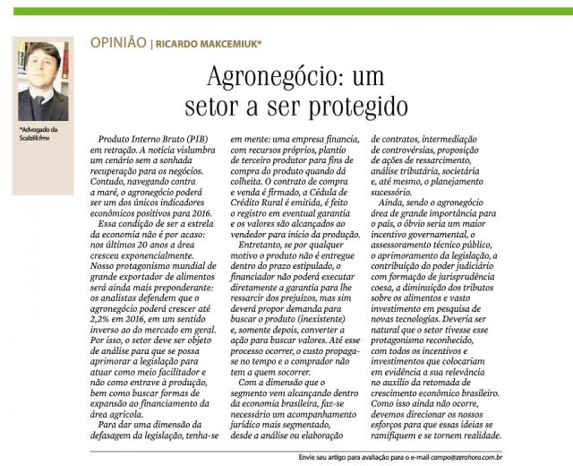  Ricardo Makcemiuk, advogado da área de agronegócio,  no Zero Hora