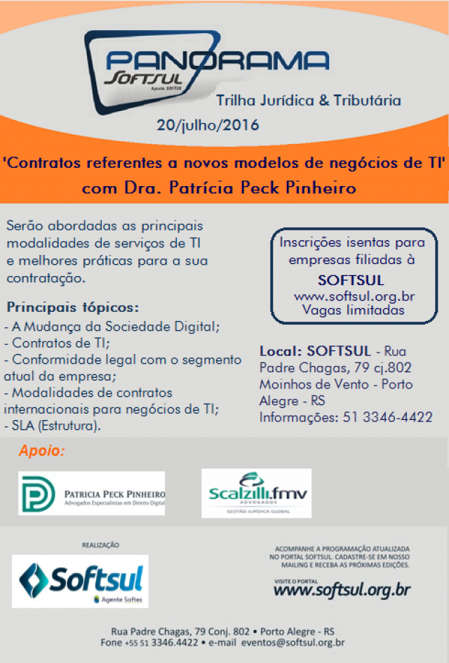 Scalzilli. FMV e Patrícia Peck Pinheiro Advogados apoiam evento da SoftSul