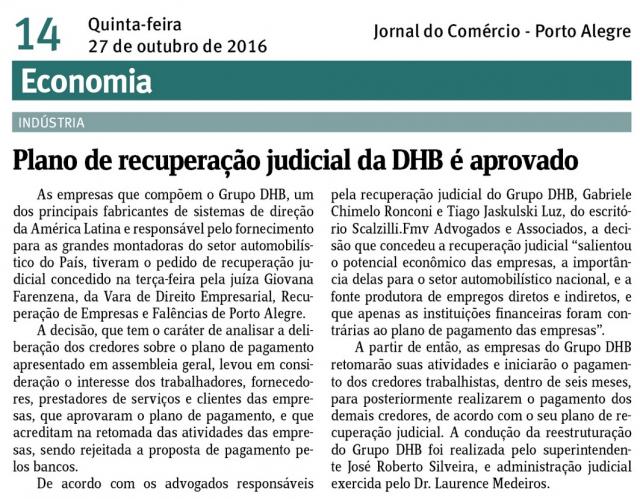 Aprovado o Plano de Recuperação Judicial da DHB