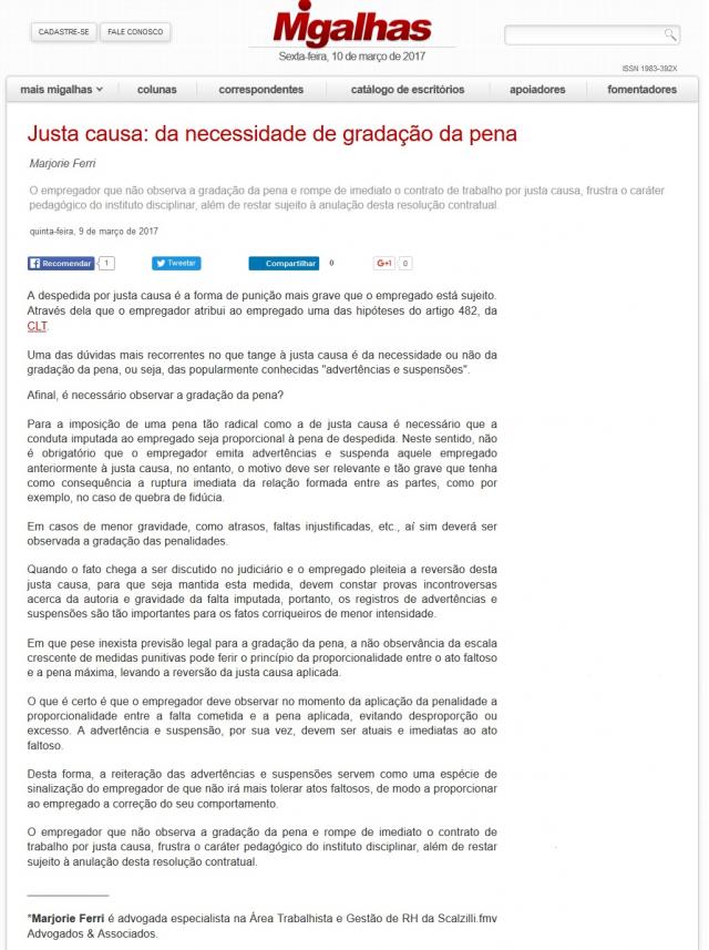 Justa causa: Da necessidade de gradação da pena 